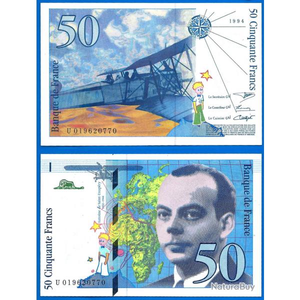France 50 Francs 1994 Billet Saint Exupery Avion Bi Plan Petit Prince