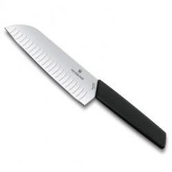 BEL2235 SOUTEAU SANTOKU VICTORINOX LAME ALVEOLEE 17CM INOX MANCHE POLYPROPYLENE NOIR NEUF