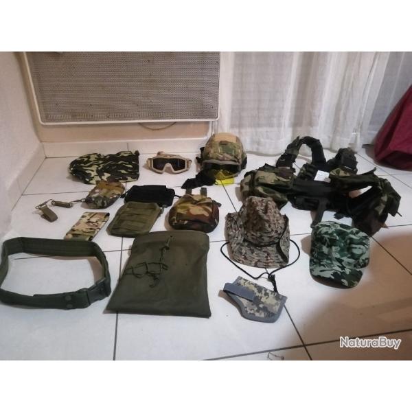 Lot tenues airsoft chasse militaire + accessoire