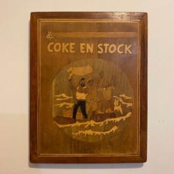 Panneau tableau bois marqueterie Tintin Coke en Stock