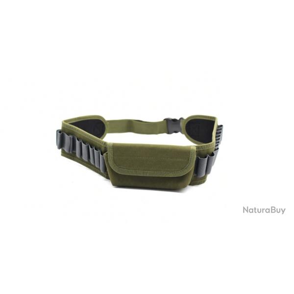 Ceinture cartouchire kaki, 20 cartouches calibre 12/16/20 + 10 munitions rayes