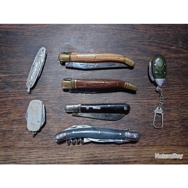 Lot de 7 couteaux pliants - canifs - Laguiole Grimaud Chamonix - BE