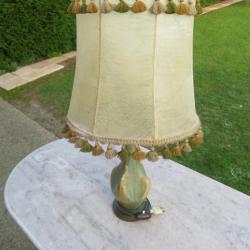 Ancienne lampe en grès émaillé de piérrefonds faïence héraldique émaux cristallisés-FRANCE(Vers1940)