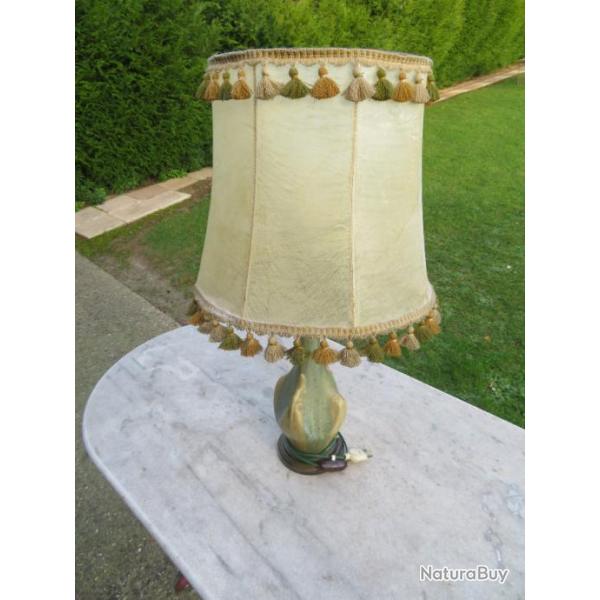 Ancienne lampe en grs maill de pirrefonds faence hraldique maux cristalliss-FRANCE(Vers1940)