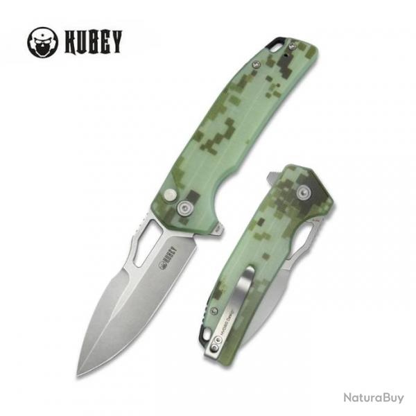 Couteau Kubey RDF Camo Lame Acier AUS-10 Manche G10 IKBS Button Lock Clip KUB316C