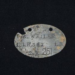 PLAQUE D'IDENTITE ALLEMANDE Mle1878-E/R  WEILLER L.I.R. 382. 1.B.2.K.251-1°WW-GUERRE 1914/1918