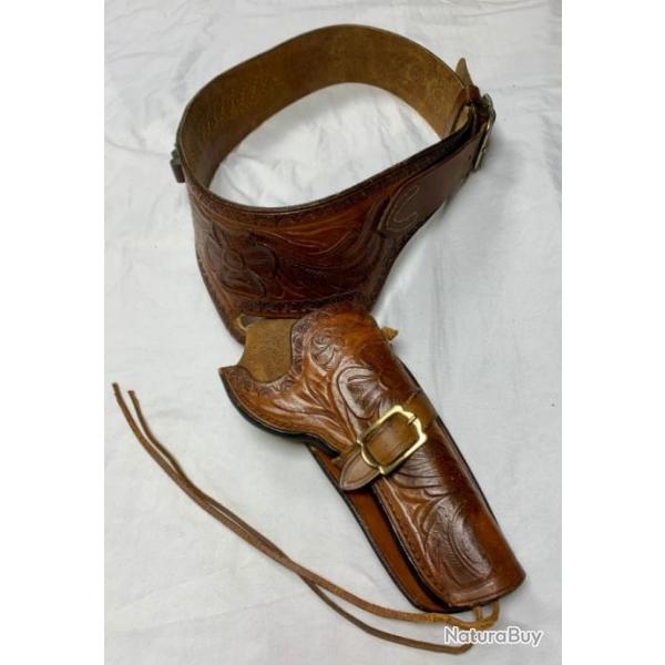 Authentique ceinturon western des annes 70 de la marque GIL HOLSTERS pour COLT 1873 REMINGTON 1875