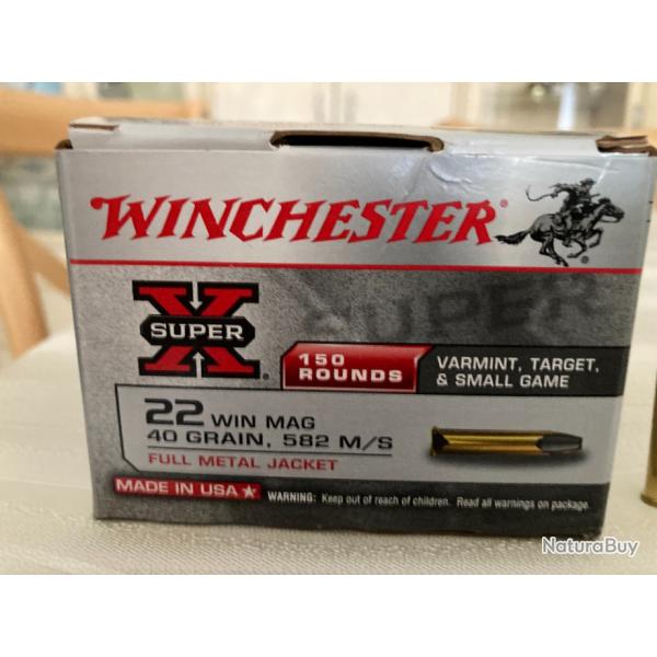 1 boite 150 balles Winchester 22 WMR/Magnum