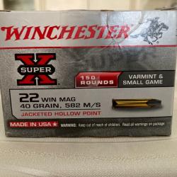 1 boite 150 balles Winchester 22 Magnum/WMR JHP