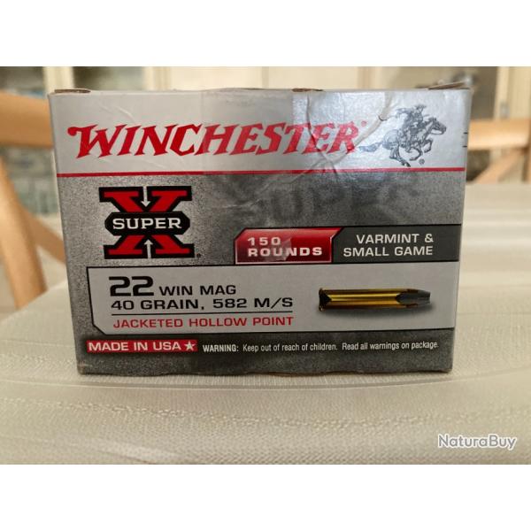 1 boite 150 balles Winchester 22 Magnum/WMR JHP