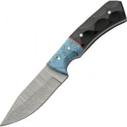 Couteau Skinner Damas Manche Turquoise/Micarta Lame Acier 256 Couches Étui Cuir DM1404TR