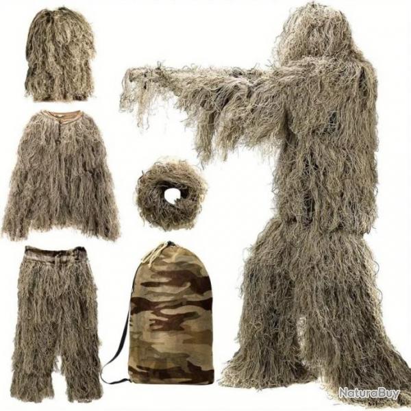 Ghillie 5 pices camouflage 3D - 1m60 / 1m85 - LIVRAISON GRATUITE - Dsert