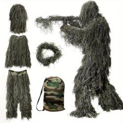 Ghillie 5 pièces camouflage 3D - 1m60 / 1m85 - LIVRAISON GRATUITE - Verte