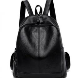 Sac à Dos Femme Élégant en Cuir PU Imperméable Collège Randonnée Voyage Noir