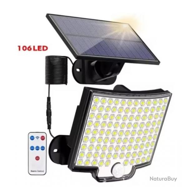 Lampe Solaire Extrieure  Dtecteur de Mouvement 106 LED 4 Modes Rglables IP65 tanche