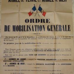 Rare Véritable Affiche  Originale Mobilisation Générale Dimanche 2 Decembre 1914