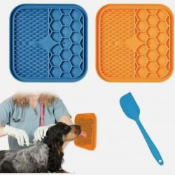 Tapis de Lèchage x2 pour Chien Chat sans BPA + 1 Spatule en Silicone Ventouses