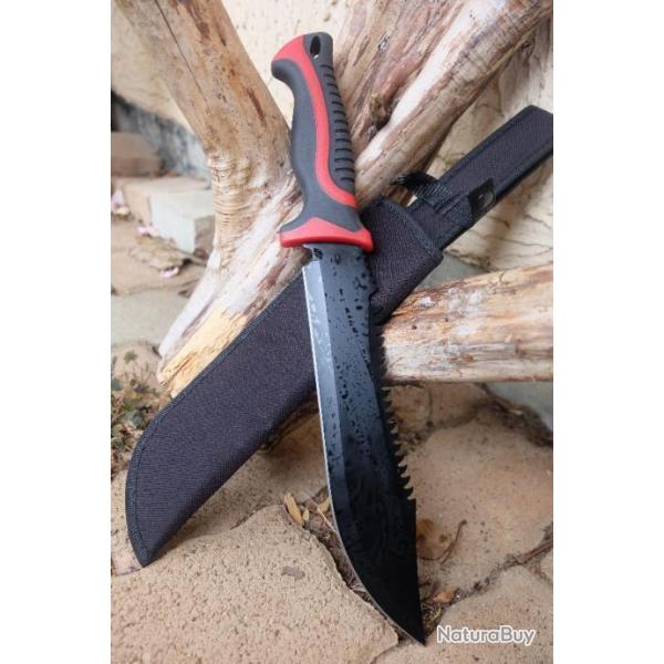 Gros Couteau Machette Bowie Trekking Alaska Lame Acier 3Cr13 Manche Abs Etui Nylon Survie Treck 01