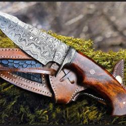 Couteau de chasse artisanal Lynx roux - Acier Damas