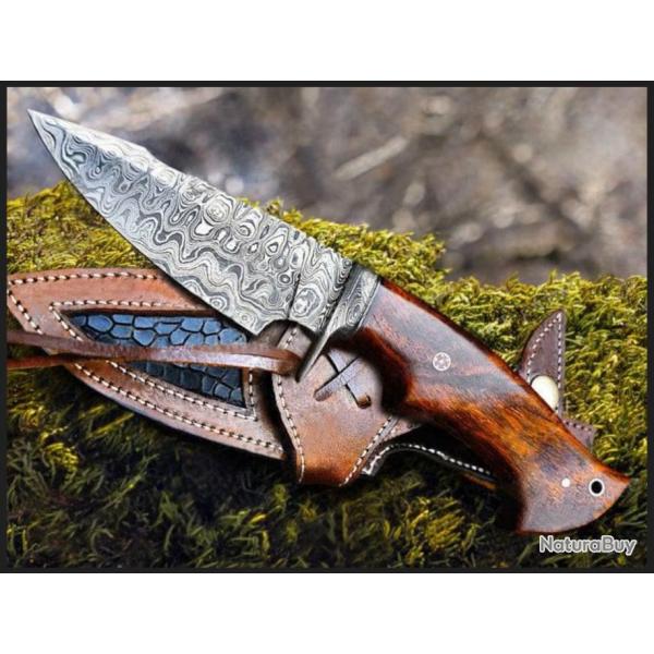 Couteau de chasse artisanal Lynx roux - Acier Damas (2)