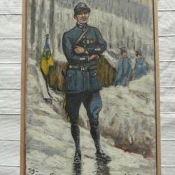 HUILE SUR TOILE COLONEL CHASSEURS A PIED ARMEE TRANCHEE 14-18