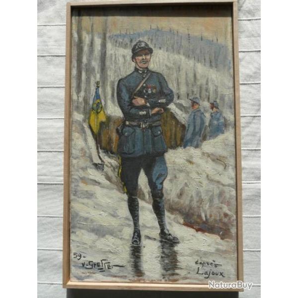 HUILE SUR TOILE COLONEL CHASSEURS A PIED ARMEE TRANCHEE 14-18