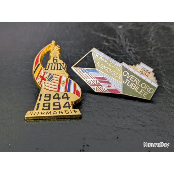 2 pins insigne militaire commmoration du dbarquement en Normandie WW2 arme  2 pins commmoratifs