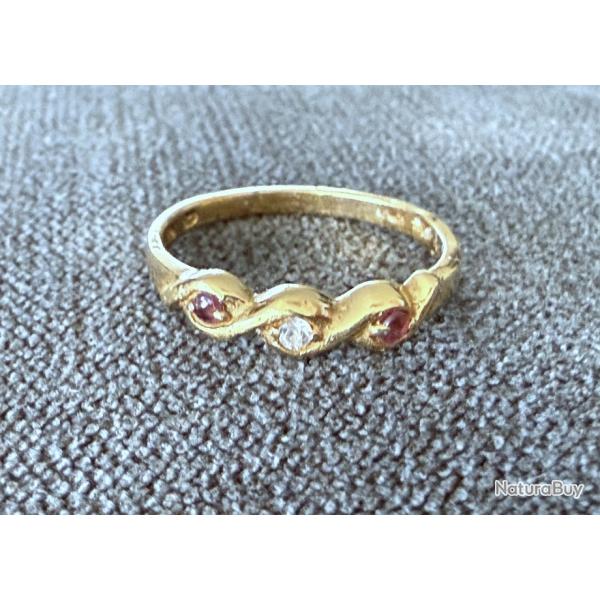Bague en or massif 18 carats - 3 pierres - taille 55