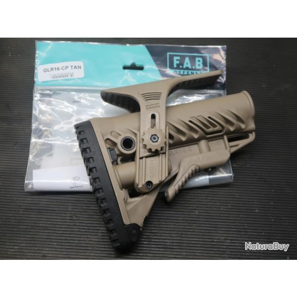 Crosse Flat Dark Earth FAB Defense GLR-16 CP avec busc/appui-joue rglable AR-15/M4/M16 REF 83/2024