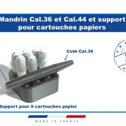 Kit Mandrin double Cal.36 et Cal.44 et Support pour 9x Cartouches Papiers poudre noire