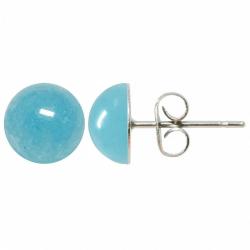 Boucles d'oreilles puces avec cabochon rond en jade teinté bleu