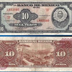 Mexique 10 Pesos 1961 Billet El Banco de Mexico Tehuana