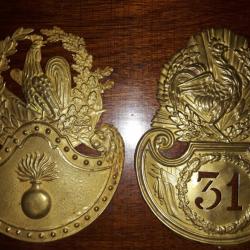2 plaques de shako monarchie de juillet grenadier de la garde national 1830 31 regiment d infanterie