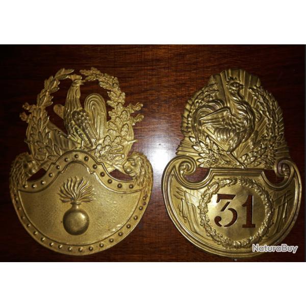 2 plaques de shako monarchie de juillet grenadier de la garde national 1830 31 regiment d infanterie