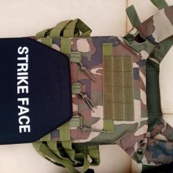 DEF25 GILET PORTE PLAQUES CAMO FRANCE OTAN AVEC 2 PLAQUES BALISTIQUE NIJ 4 STAND ALONE