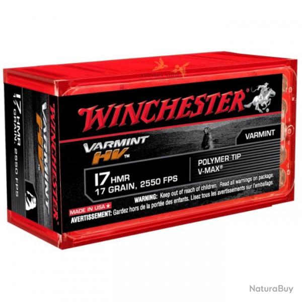 Bote de 50 balles cal.17HMR 17 grains 2550 FPS  tte pointue - Winchester (fabriqu aux U.S.A)