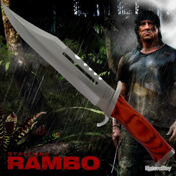 Couteau Rambo III Standard Edition Lame Acier Inox Manche Bois Etui Cuir Version NON NUMEROTe 000