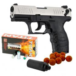 Pack défense "PISTOLET WALTHER P22Q" CALIBRE 9MM PAK + MUNITIONS - NICKELE