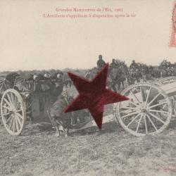 CPA -Grandes Manoeuvres Est 1905 Artillerie s'apprêtant disparaître Tir  N°019