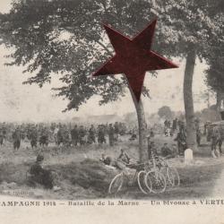 CPA -Guerre 14/18, Soldats Poilus Bivouac de Cyclistes, Bataille Marne N°015