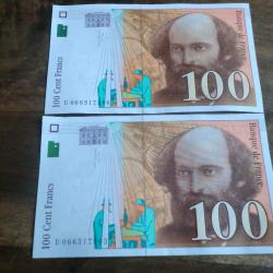 série billets  CENT FRANCS  cézanne 1998  / U 066517966 / 65 ""NEUF