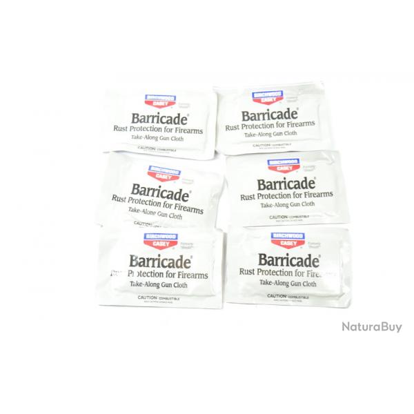 6 lingettes nettoyantes pour armes BARRICADE - rust protection for firearms. Made in USA