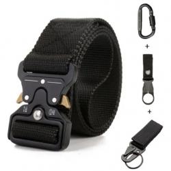 Ceinture Tactique Militaire Nylon Réglable Boucle Métallique Dégagement Rapide 3.8 cm Largeur Noir