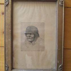 Rare Cadre dessins ,gravure soldat allemand encadrè WW II