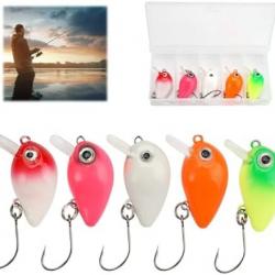 5 Leurres Peche 2,7cm 1,6g Hamecons Simples Carnassier Brochet Truite Yeux 3D Realistes