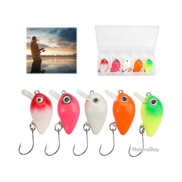 5 Leurres Peche 2,7cm 1,6g Hamecons Simples Carnassier Brochet Truite Yeux 3D Realistes