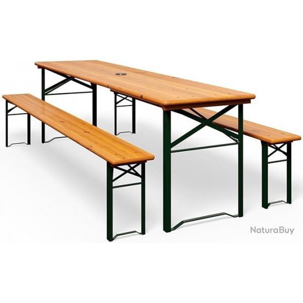 Ensemble Table et bancs en Bois 170cm Pliable Stable 2X Banc 1x Table Large en Bois Garniture