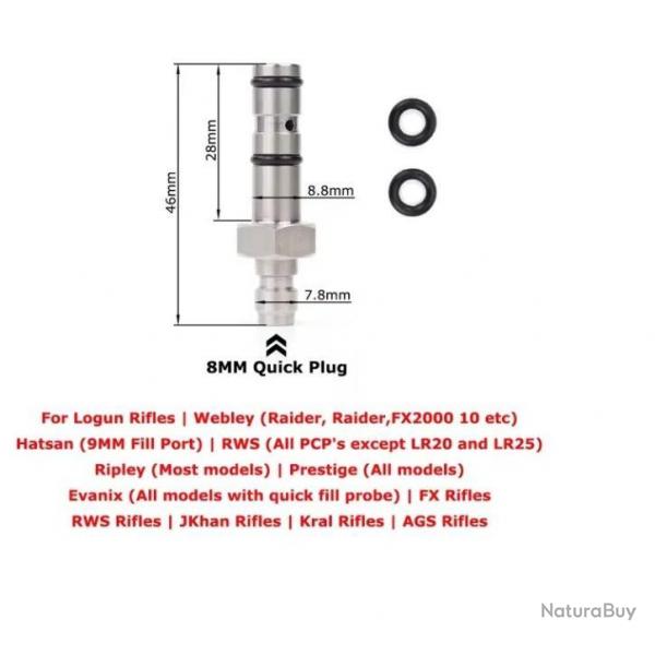 Embout de remplissage PCP pour HATSAN(9mm), EVANIX, KRAL,FX