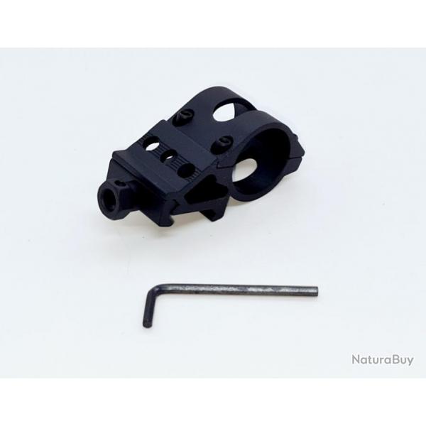 FIXATION PICATINNY UNIVERSEL POUR LAMPE TACTIQUE AVEC REVETEMENT ANTI TRACES [PEINTURE] NOIR NEUF.