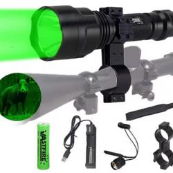 Lampe tactique de chasse +adaptateur lunette vert ou rouge rechargeable led chasse airsoft ect... A